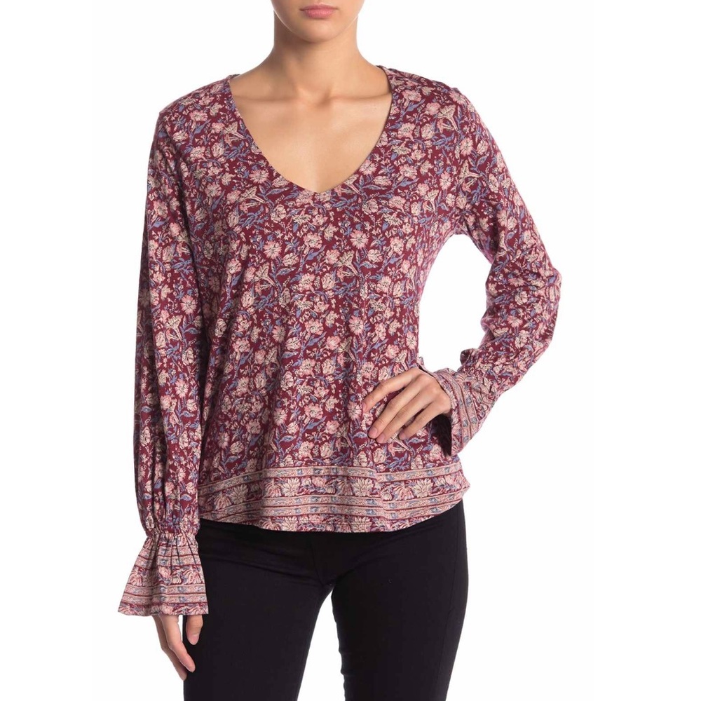 Lucky Brand Floral Bell Sleeve Blouse